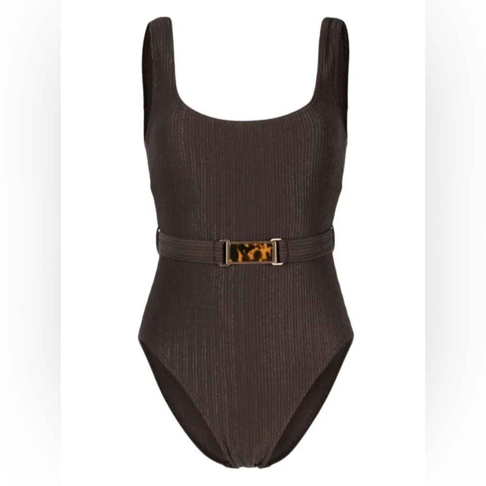 Zimmerman NWT 3 Large Laurel Ribbed Belted One-Piece Swimsuit Chocolate Brown - Picture 1 of 11